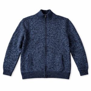 L.L. Bean Lambswool Cardigan Plaid Lined Full Zip Heathered Blue Size Large